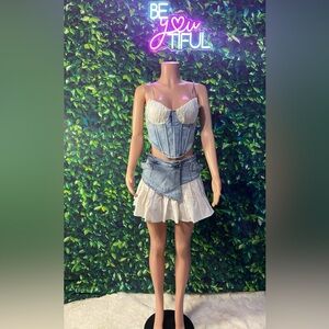 Denim Corset Top and White Skirt Set